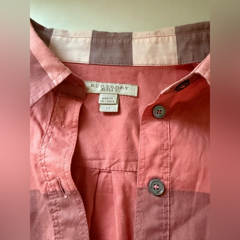 Burberry Brit Nova Tonal Check Half Button Down Shirt Pink Women’s Medium